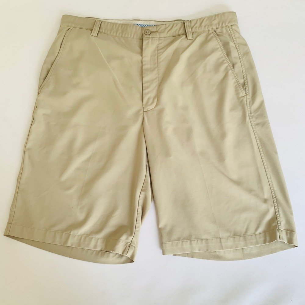 FootJoy Golf Shorts Men 34 Beige Performance Stretch Flat Front Khaki FJ Logo